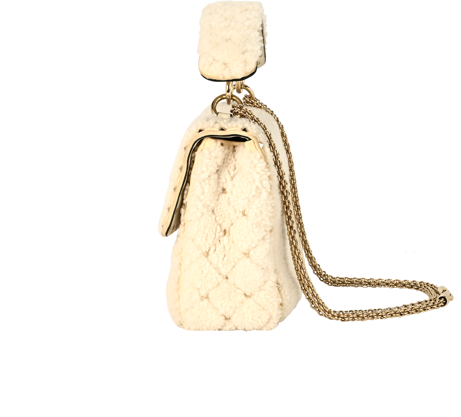 Medium Rockstud Spike, &pound;595, Handbags, Cream, Leather/Shearling, Bottom view